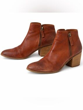 Frye Judith Double Zip Ankle Boots 6.5 Cognac Leather Stacked Heel